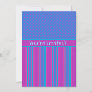 Custom Party Invitation Magenta Blue Polkas Stripe