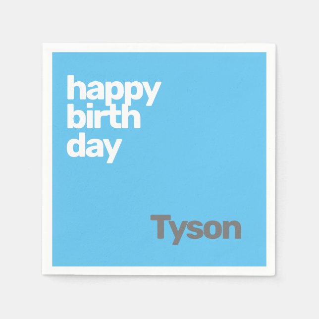 custom party napkin Happy Birthday minimal blue (Front)