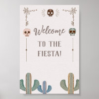 Custom Party Sign Mexican Skull Cactus Fiesta 