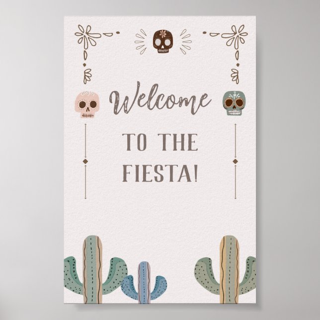 Custom Party Sign Mexican Skull Cactus Fiesta  (Front)