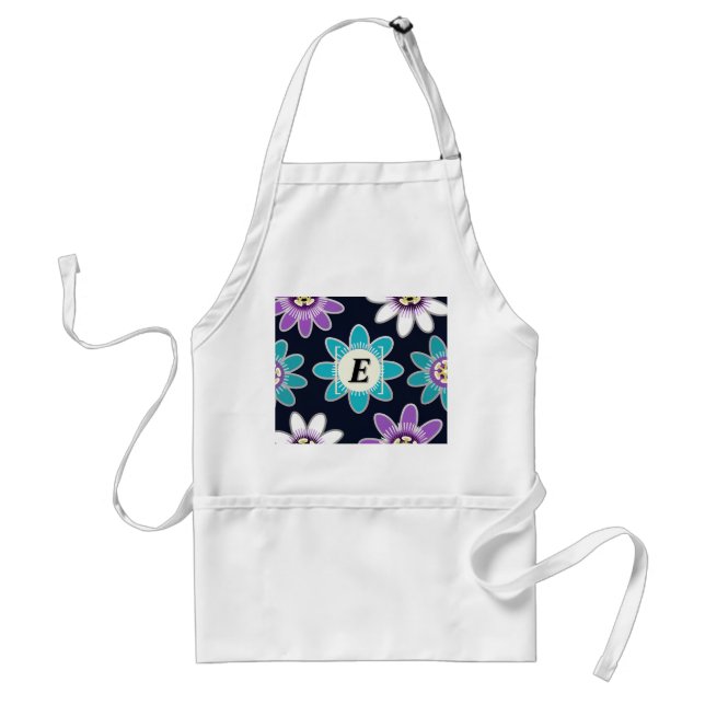 Custom Passion Flower Monogram Adult Apron (Front)