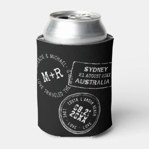 Custom Passport Destination Wedding Favour Black Can Cooler