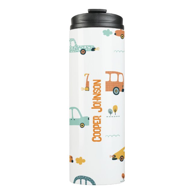 Custom pastel blue and orange car name thermal tumbler (Front)