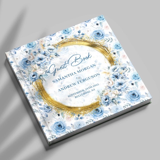 Custom Pastel Blue Gold Glitter Wedding Guest Book (Custom Pastel Blue Gold Glitter Wedding Guest Book)