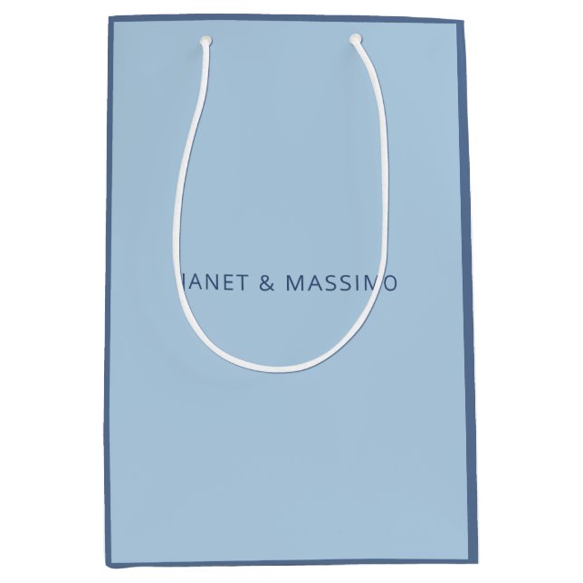 Custom pastel blue personalised minimalist name medium gift bag (Front)