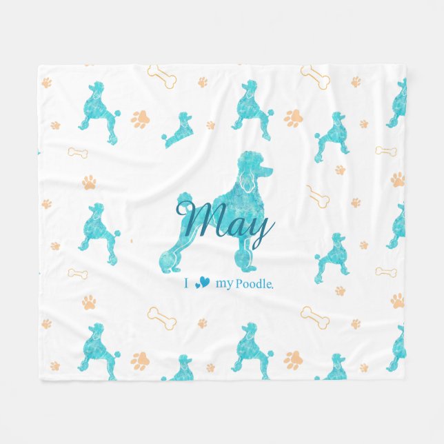 Custom Pastel Blue Poodle Silhouette Blanket Gift (Front (Horizontal))