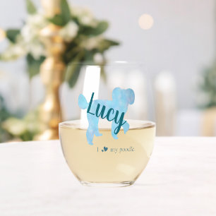Custom Pastel Blue Poodle Silhouette Wine Glass