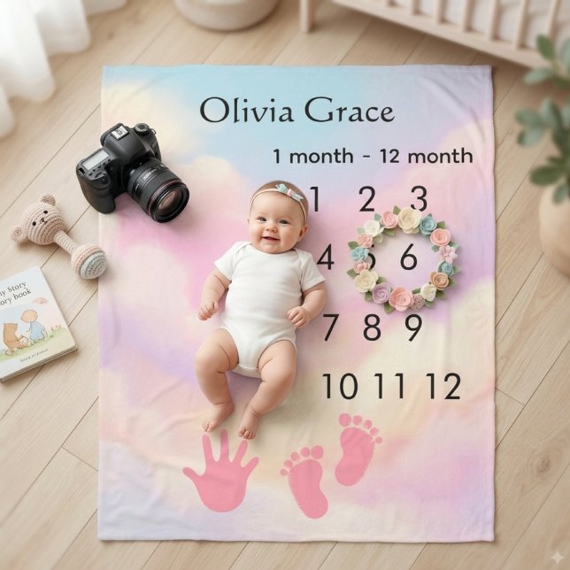 Custom Pastel Cloud Baby Milestone Blanket  (Creator Uploaded)