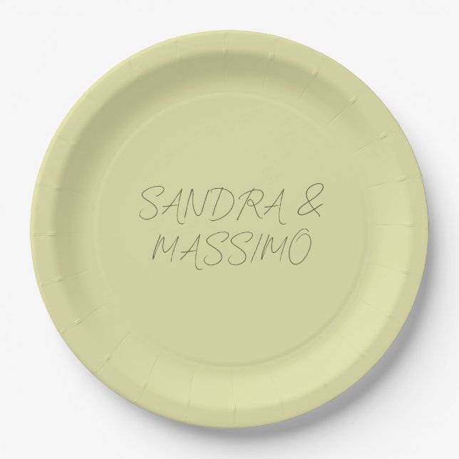 Custom pastel colour personalised minimalist name paper plate (Front)