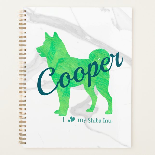 Custom Pastel Green Shiba Inu Silhouette  Notebook Planner (Front)