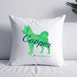 Custom Pastel Green Shiba Inu Silhouette Pillow
