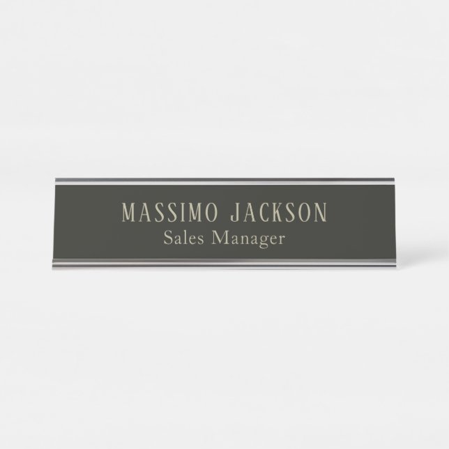 Custom pastel grey personalised minimalist name desk name plate (Front)