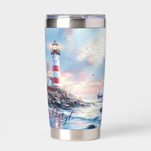 Custom Pastel Horizon and Illuminated Lighthouse  Insulated Tumbler