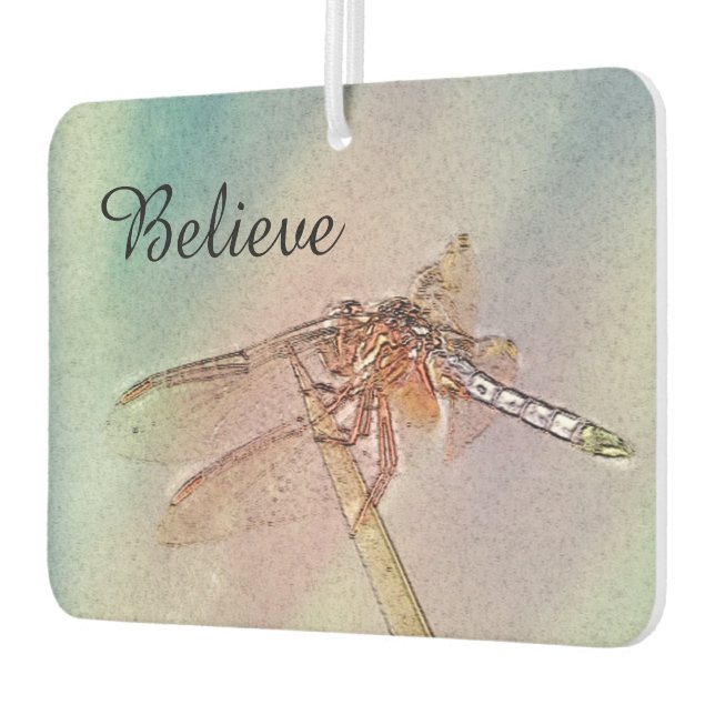 Custom Pastel Inspirational Dragonfly Car Air Freshener (Left)