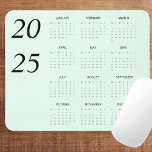 Custom Pastel Mint 2025 Calendar Elegant  Mouse Pad<br><div class="desc">Upgrade your workspace with this custom pastel Mint 2025 calendar mouse pad. Designed for style and practicality, this sleek mouse pad features a full-year calendar for quick date reference, set against a soft pastel Mint background that adds a touch of elegance to your desk. The smooth surface ensures optimal mouse...</div>