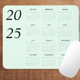 Custom Pastel Mint 2025 Calendar Elegant  Mouse Pad