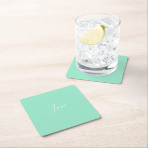 Custom Pastel Mint Solid Colour Minimalist Wedding Square Paper Coaster