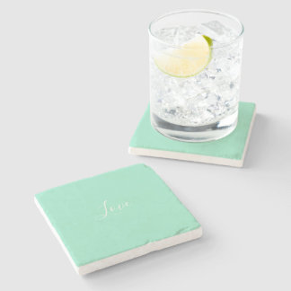 Custom Pastel Mint Solid Colour Minimalist Wedding Stone Coaster