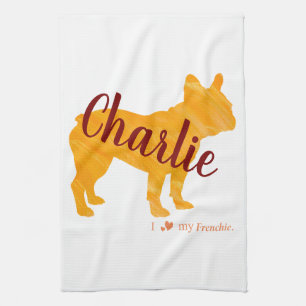 Custom Pastel Orange French Bulldog Kitchen Towel 