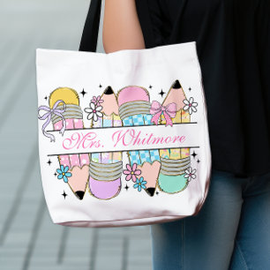 Custom Pastel Pencil Bow Teacher Aesthetic Crossbody Bag