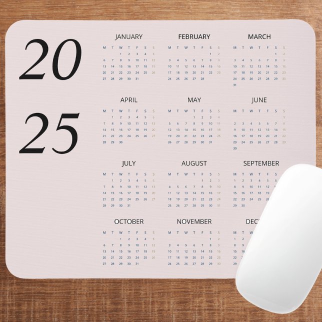 Custom Pastel Pink 2025 Calendar Elegant  Mouse Pad (Creator Uploaded)