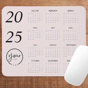 Custom Pastel Pink 2025 Calendar with Your Logo Mouse Pad