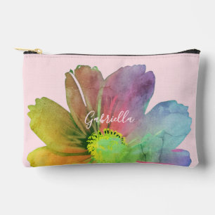 Custom Pastel Pink Colorful Watercolor Wildflower Accessory Pouch