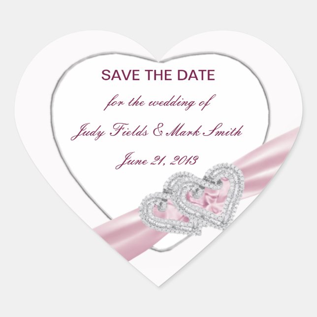 Custom Pastel Pink Hearts Save The Date Stickers (Front)