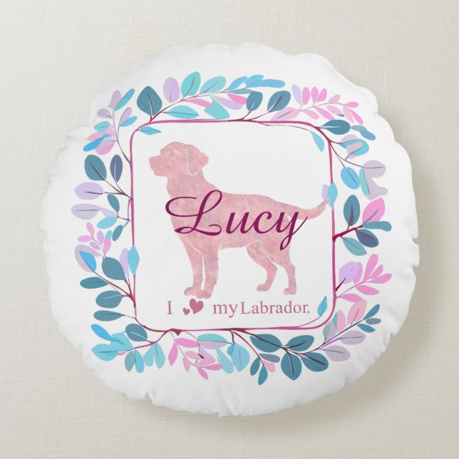 Custom pastel pink Labrador Retriever throw pillow (Front)
