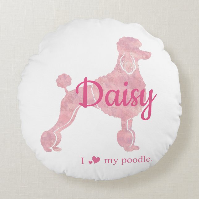 Custom Pastel Pink Poodle Silhouette round cushion (Front)