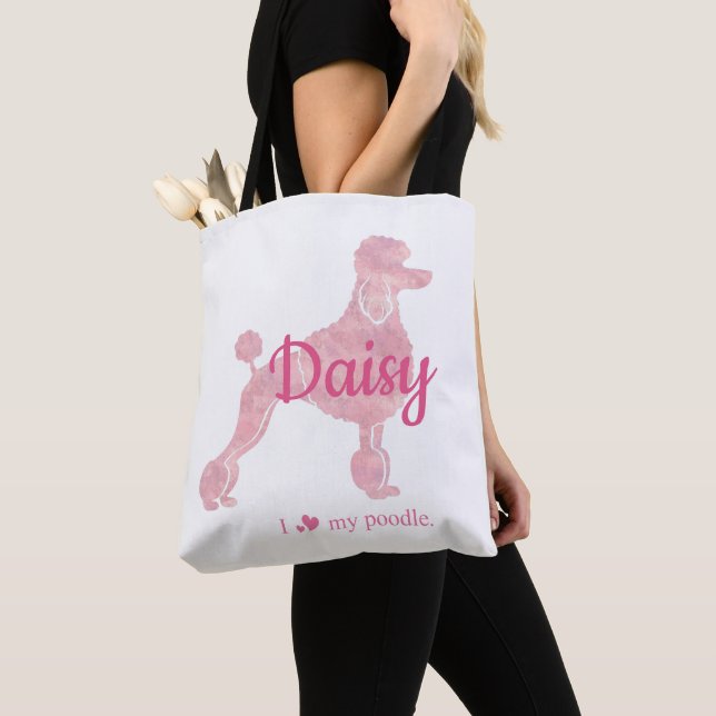 Custom Pastel Pink Poodle Silhouette tote bag (Close Up)