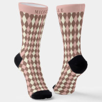 Custom Pastel Pink Yellow Brown Argyle Pattern