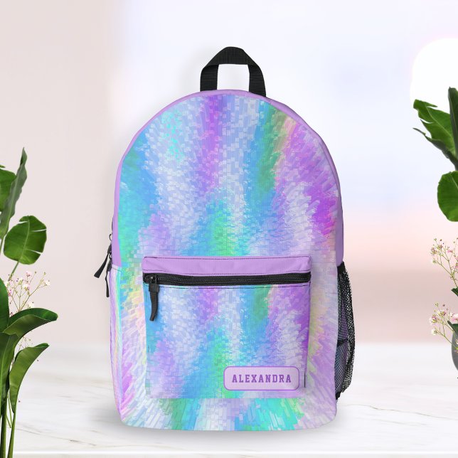 Custom Pastel Purple Girly Iridescent Holographic Printed Backpack (Creator Uploaded)