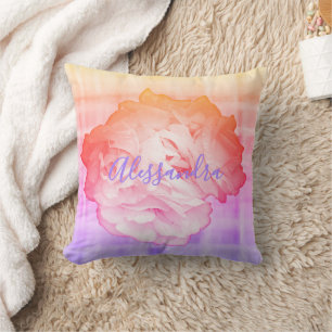Custom Pastel Rainbow Floral Plaid Watercolor Chic Cushion