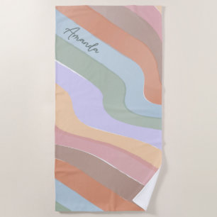 Custom Pastel Retro Stripes Colorful Waves Cute Beach Towel