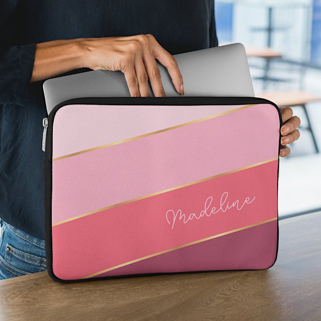 Custom Pastel Rose Blush Dusty Pink Striped Art Laptop Sleeve (Creator Uploaded)