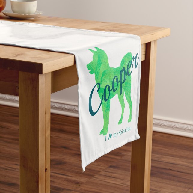 Custom Pastel Shiba Inu Silhouette Table Runner (In Situ)