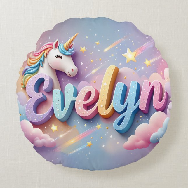 Custom Pastel Unicorn Name Pillow (Front)