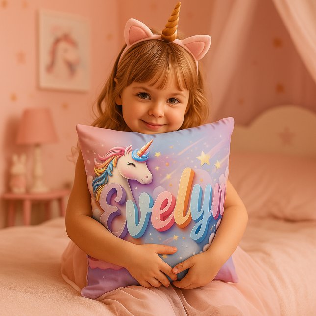Custom Pastel Unicorn Name Pillow (Creator Uploaded)