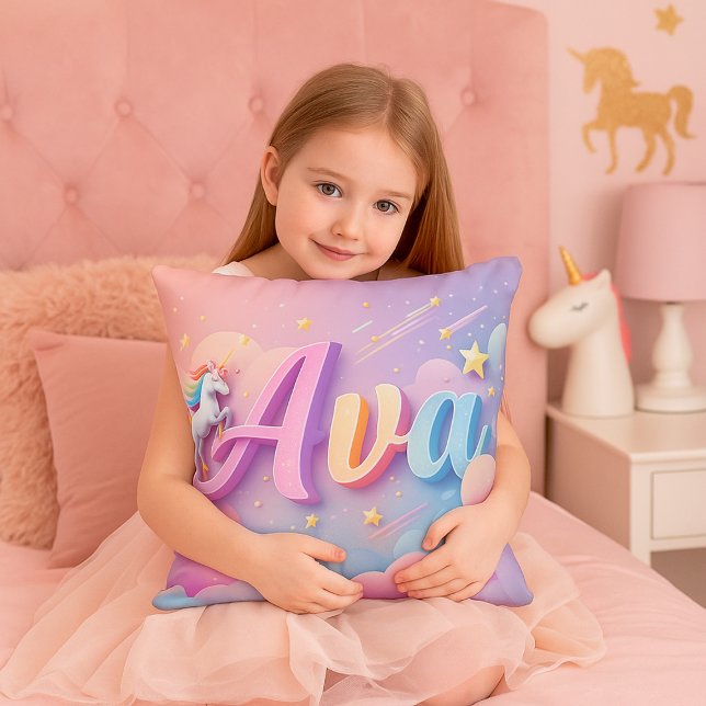 Custom Pastel Unicorn Name Pillow (Creator Uploaded)