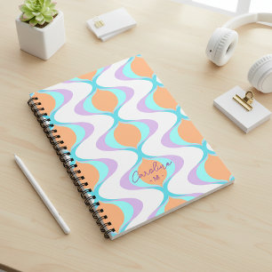 Custom Pastel Violet Orange Aqua Blue Ogee Waves Notebook