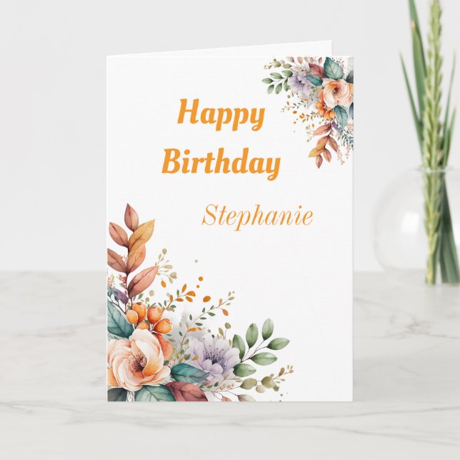 Custom Pastel Watercolor Spring Flowers Birthday Card (Front)