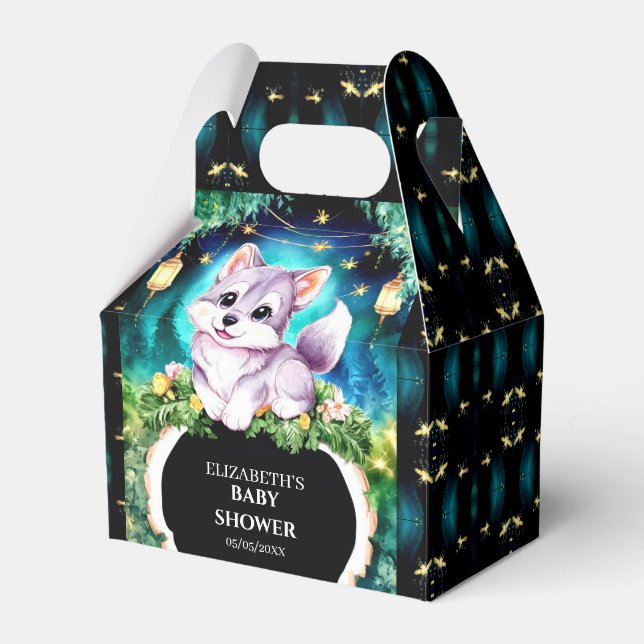 Custom Pastel Wolf Baby Shower Favour Box (Front Side)