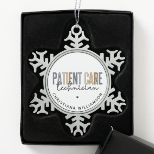 Custom Patient Care Technician PCT Gifts Snowflake Pewter Christmas Ornament