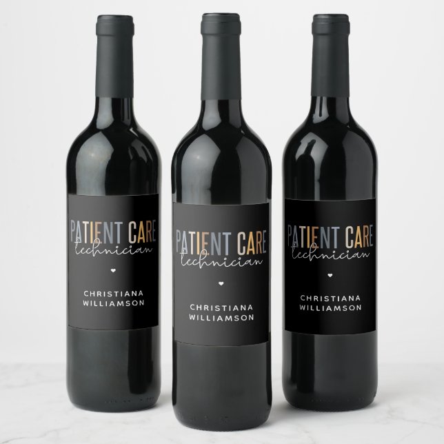 Custom Patient Care Technician PCT Gifts Wine Label (Bottles)