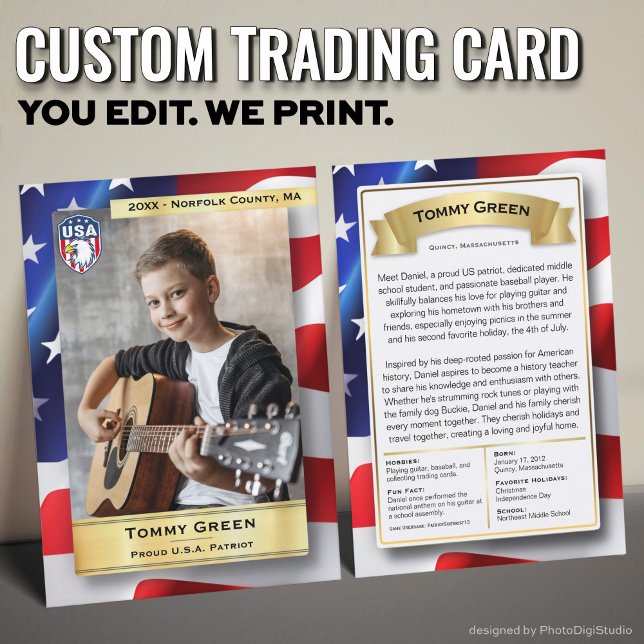 Custom Patriot Trading Card Template 4th July Gift (Custom Patriotic Trading Card, USA Pride Card)