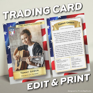 Custom Patriot Trading Card Template 4th July Gift