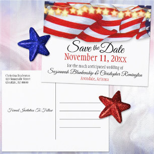Custom Patriotic Bunting Stars Save The Date Announcement Postcard