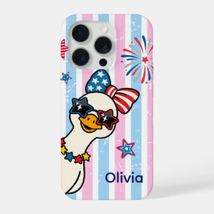 Custom Patriotic Peekaboo Cartoon Goose iPhone 15 Pro Case