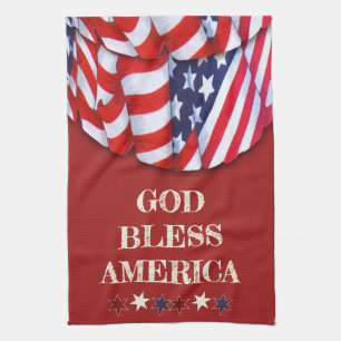 Custom Patriotic Red White Blue Stars Bunting Tea Towel